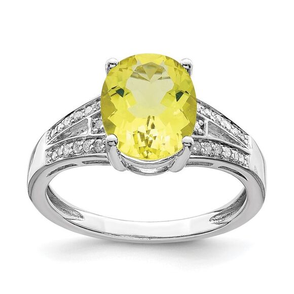 Kazi Luxury Sterling Silver Rhodium Diam. & Lemon Quartz Ring